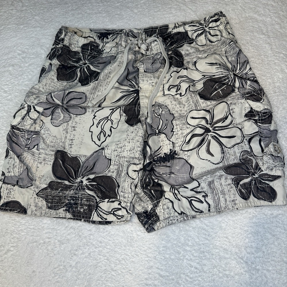 Mens‎ Floral Grey White Swim Trunks  Sz. 36-38 Lines